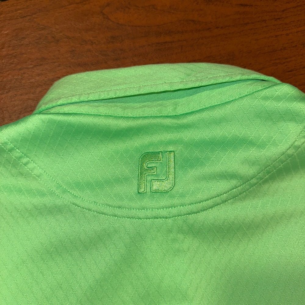 FootJoy Mens Quail Hollow Country Club Golf Polo Shirt Lime Green Textured L - Picture 8 of 11